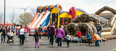 families at inflatables
