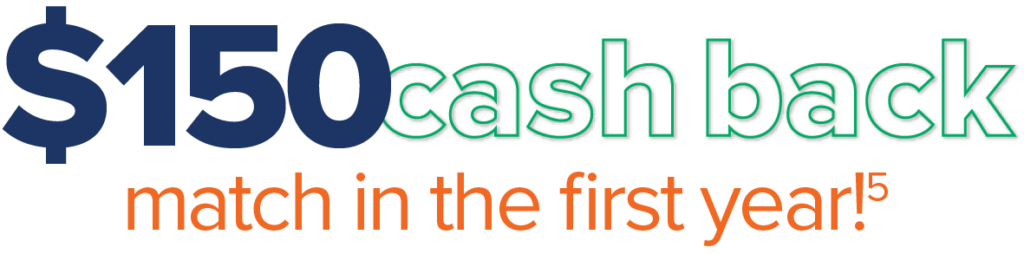 $150 cash back match in the first year, see disclosure 5