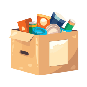 Animation of cardboard box with donated food items